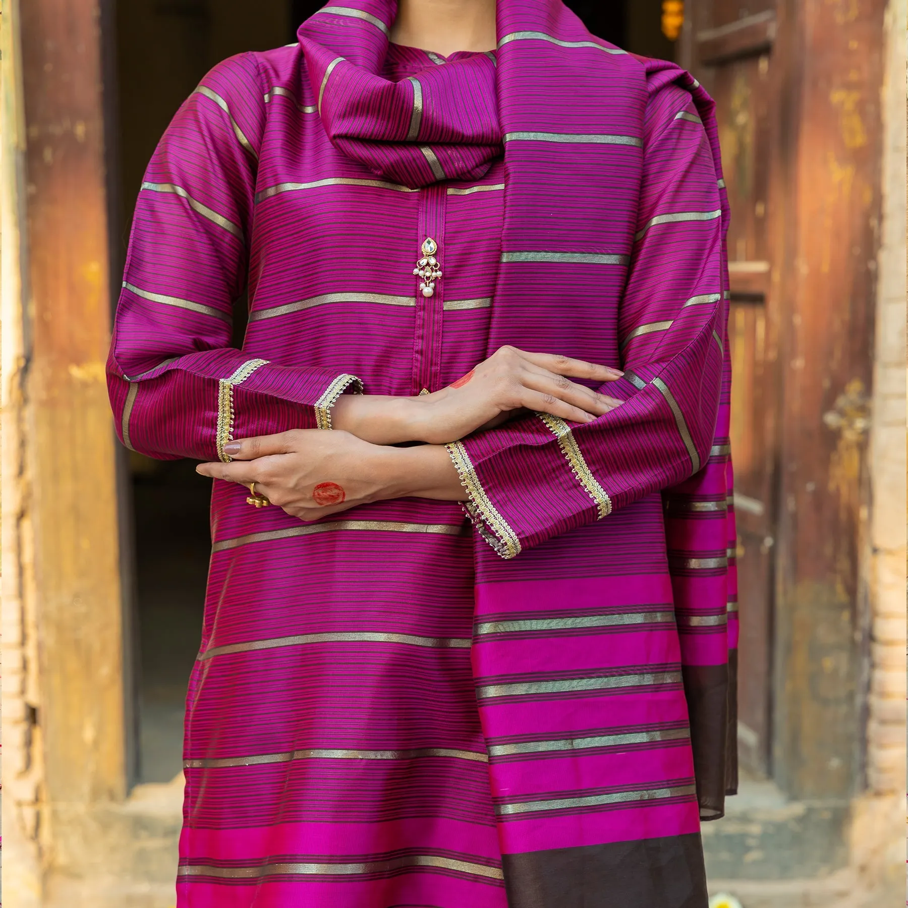 2PC- Khadi Net Shirt & Dupatta PS3398
