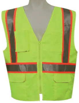 3A Safety - ANSI Certified Multi-pocket Safety Vest Lime Color Size Large