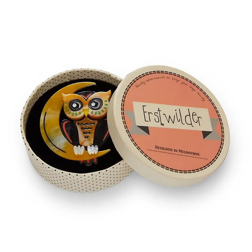 A Moon with View Owl Brooch