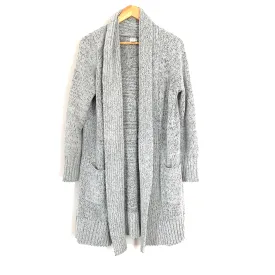 Cozy Light Grey Chenille-Like Pocket Cardigan - Size Small