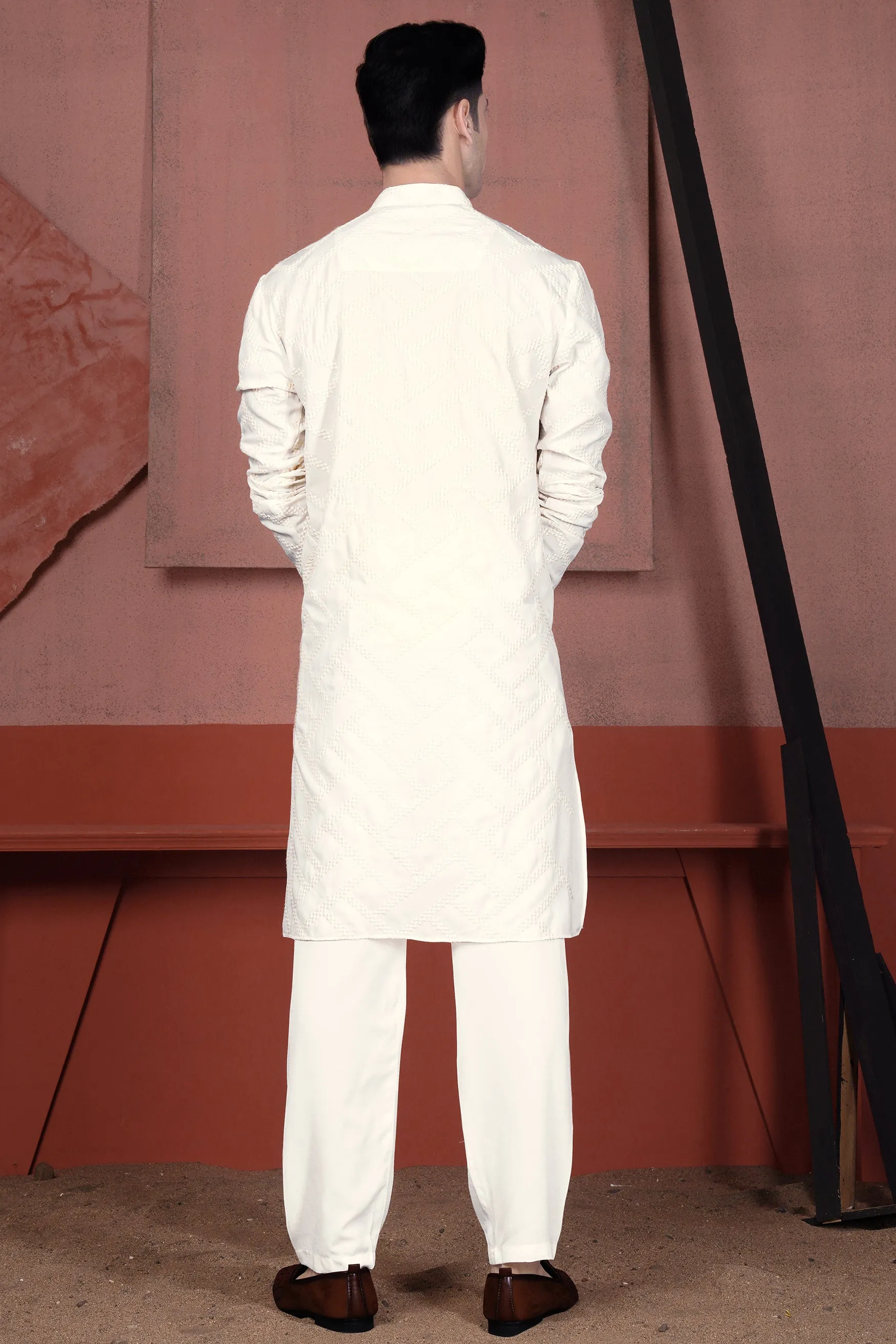 Albescent Cream Viscose Embroidered Designer Kurta