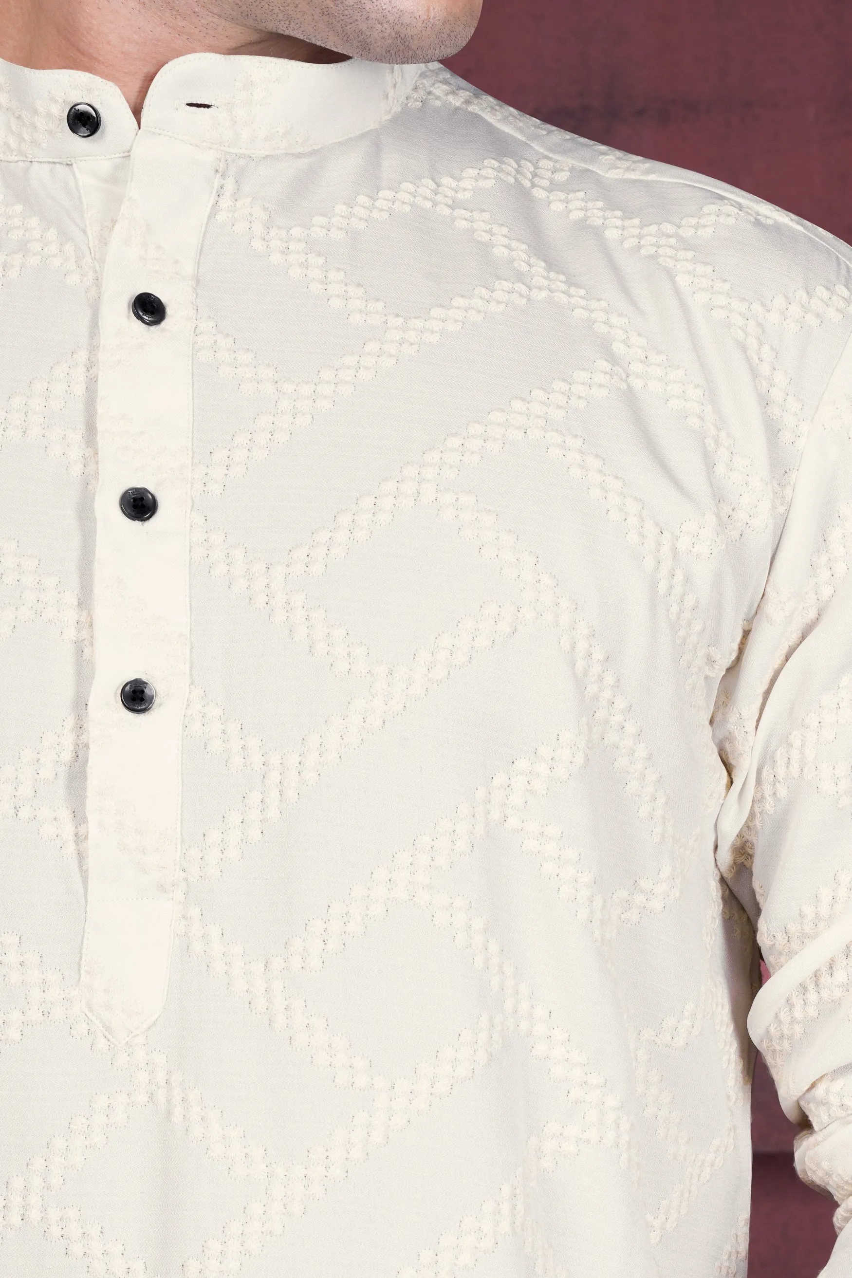Albescent Cream Viscose Embroidered Designer Kurta