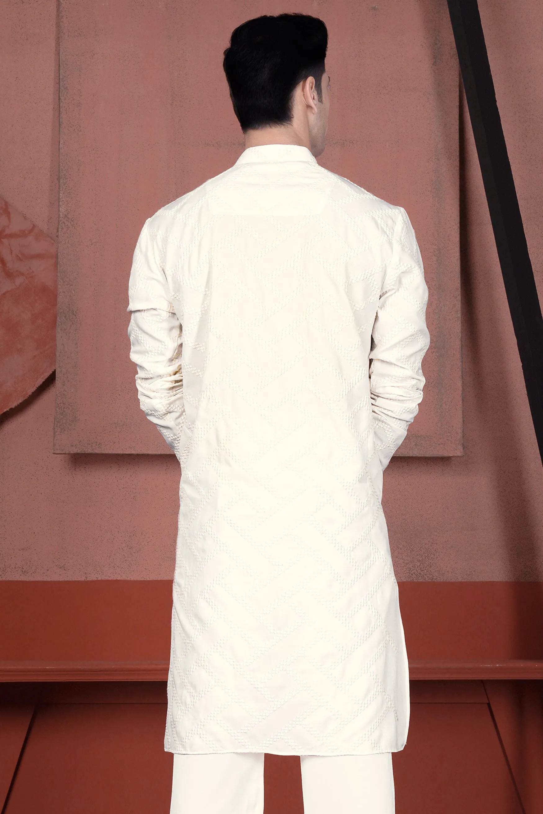 Albescent Cream Viscose Embroidered Designer Kurta