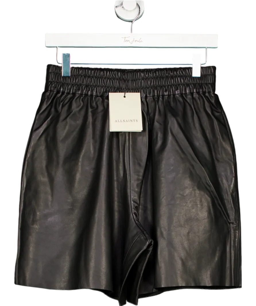 All Saints Black Arla Lea Leather Shorts UK 6
