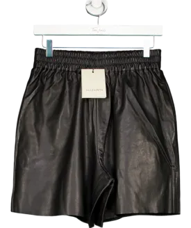 All Saints Black Arla Lea Leather Shorts UK 6
