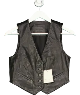 All Saints Black Arla Lea Leather Waistcoat UK 6