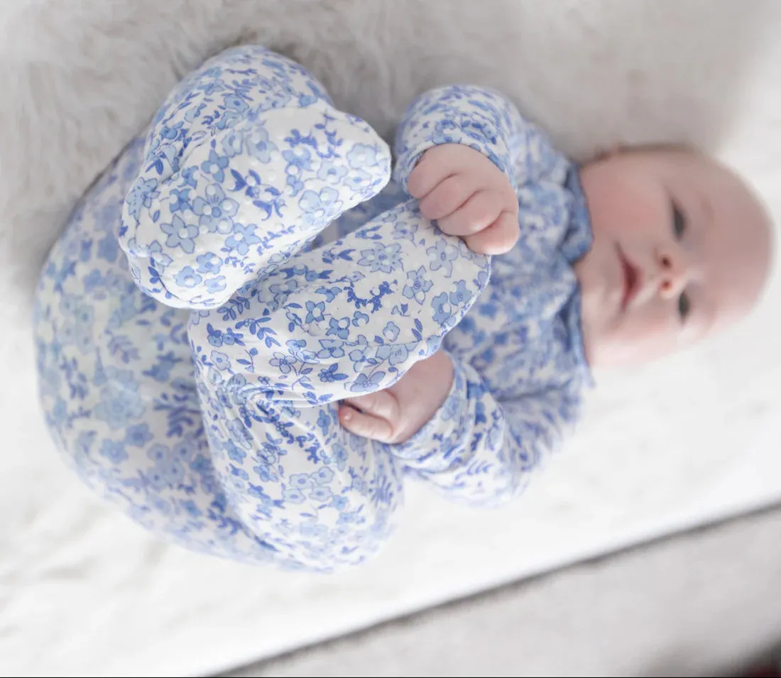 Angel Dear Blue Calico Floral SMOCKED PETER PAN FOOTIE
