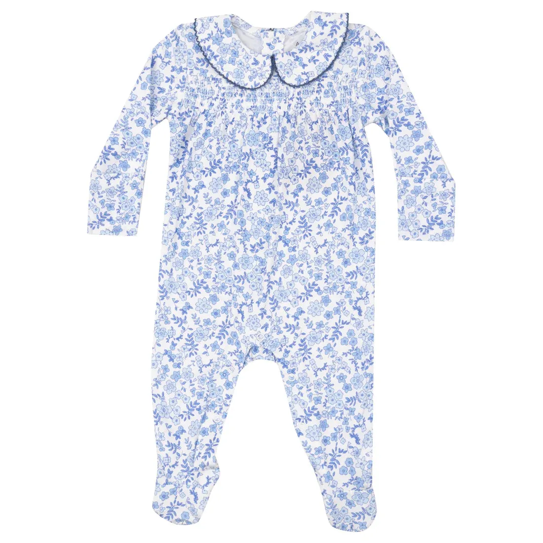 Angel Dear Blue Calico Floral SMOCKED PETER PAN FOOTIE