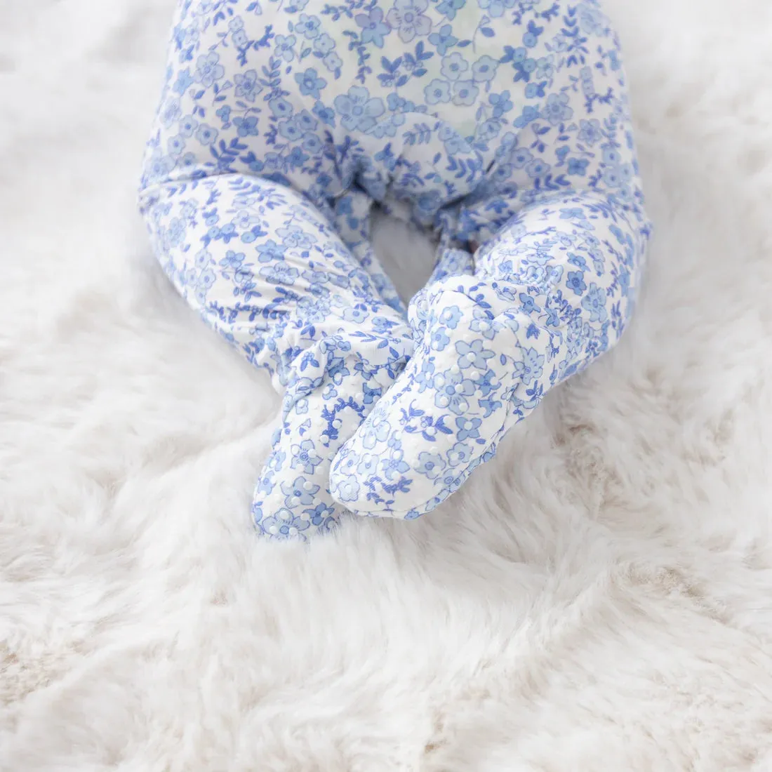 Angel Dear Blue Calico Floral SMOCKED PETER PAN FOOTIE