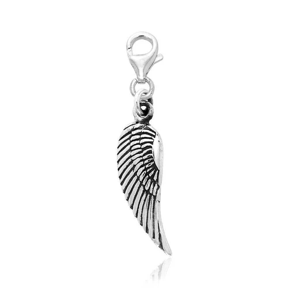 Angel Wing Silver Clip Charm TWC086