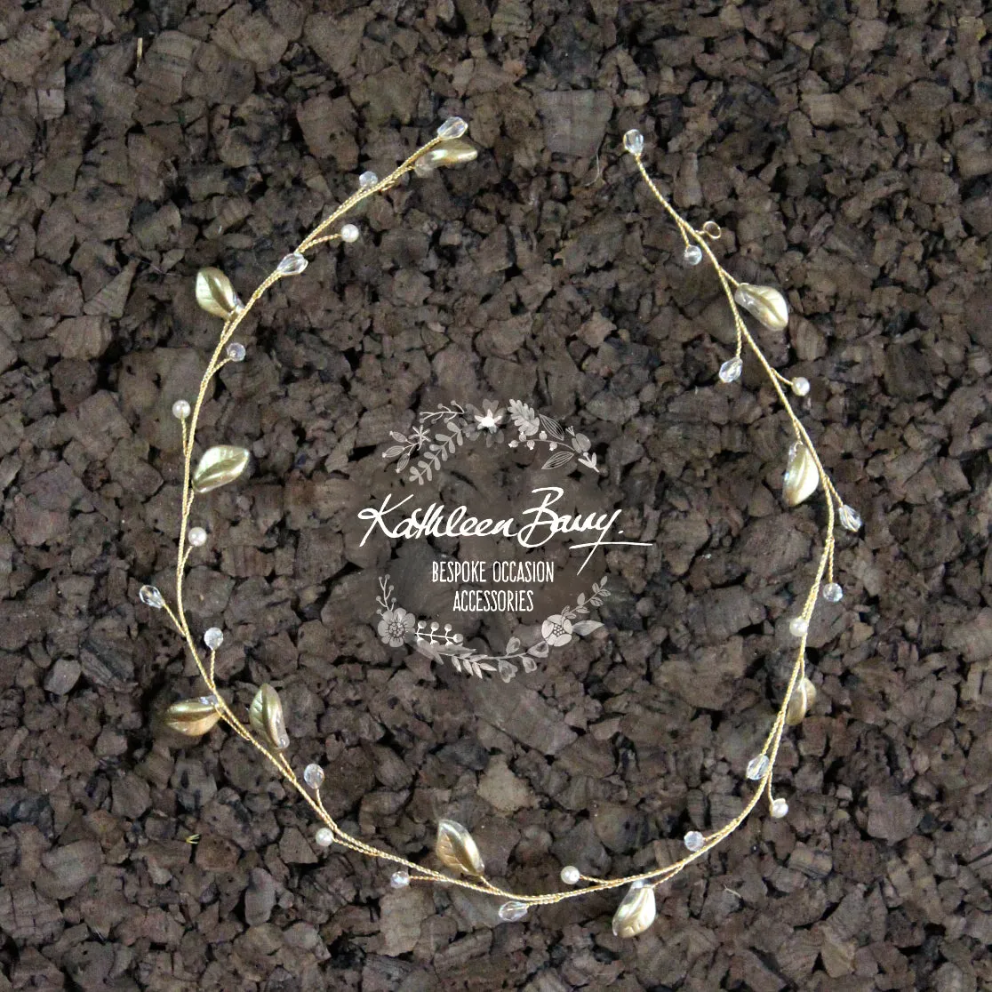 Angelina Golden Leaf Wreath - Crystal & Pearl available in gold, silver or rose gold