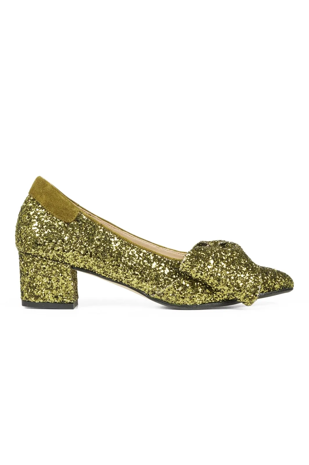 Angulus - Sparkling glitter bow pump - 1709/1758 Olive Glitter/Olive