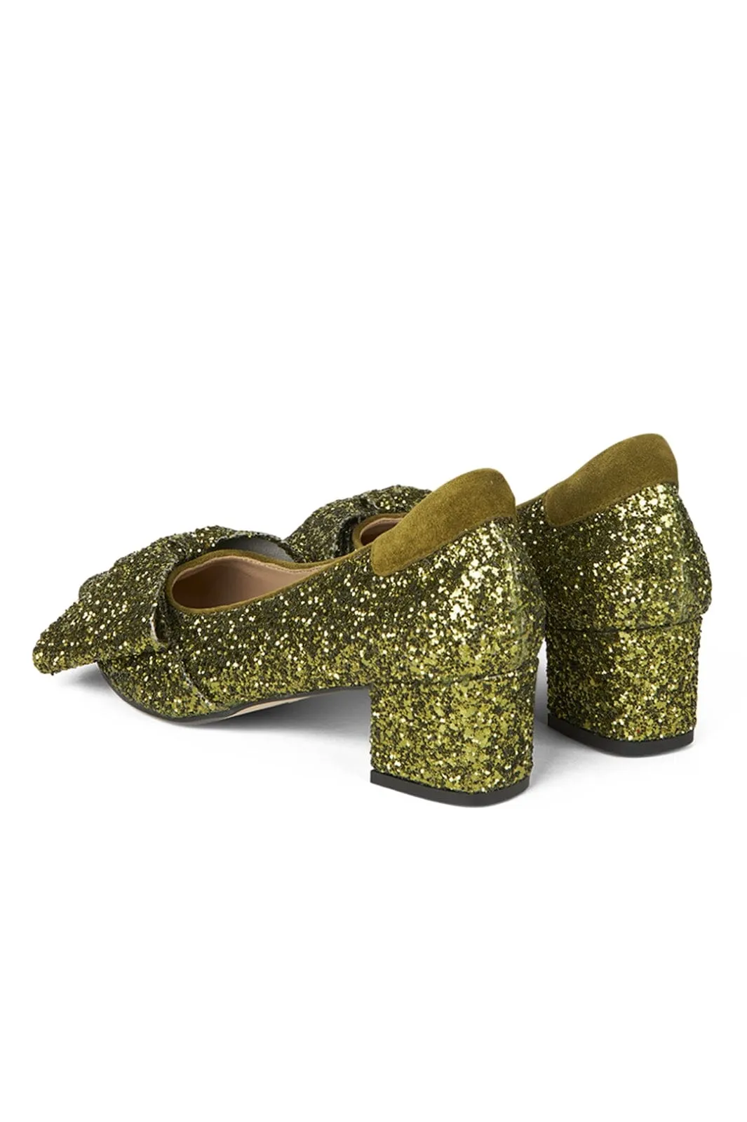 Angulus - Sparkling glitter bow pump - 1709/1758 Olive Glitter/Olive