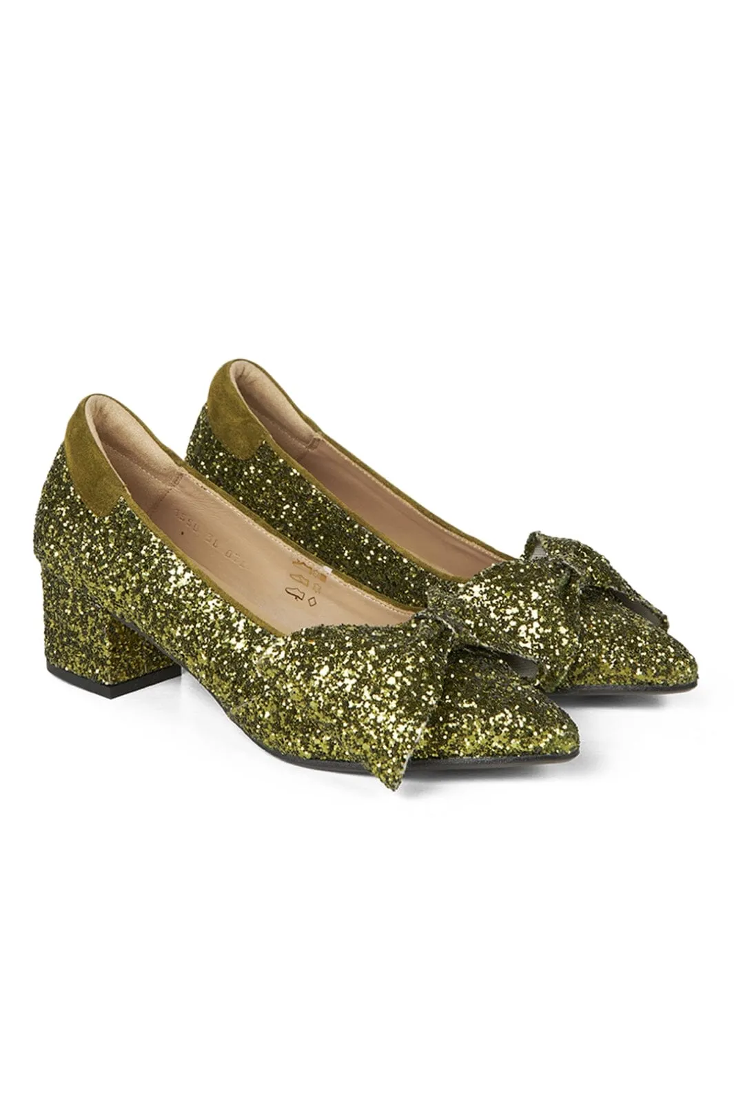 Angulus - Sparkling glitter bow pump - 1709/1758 Olive Glitter/Olive