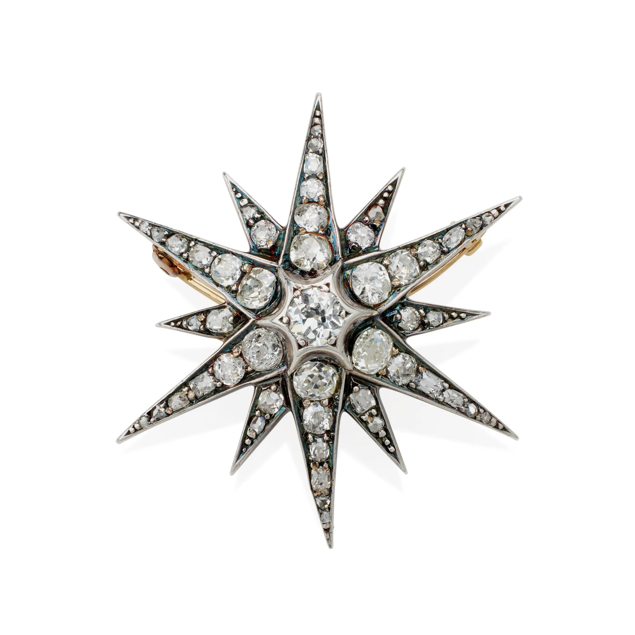 Antique Old Mine-cut Diamond Star Brooch