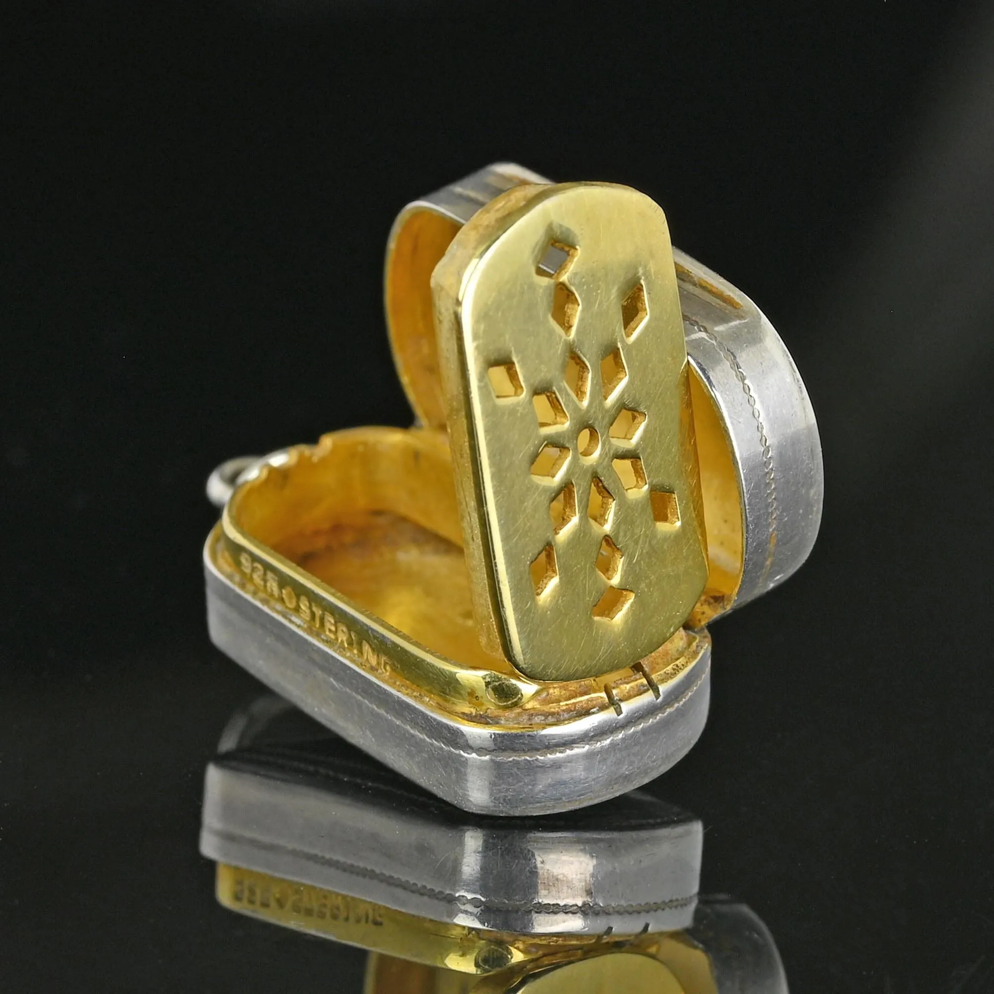 Antique Silver Gold Gilt Vinaigrette Locket Pendant