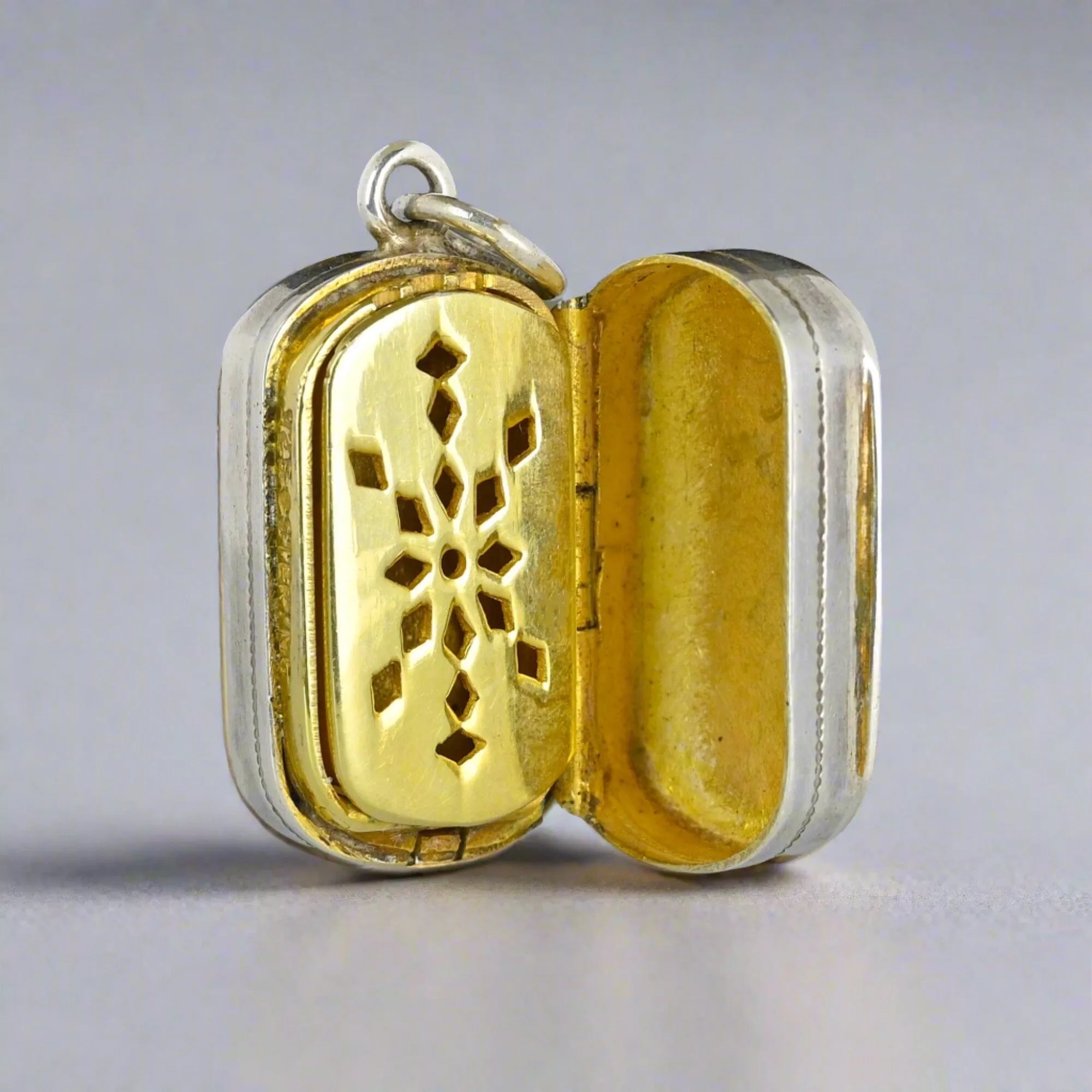 Antique Silver Gold Gilt Vinaigrette Locket Pendant