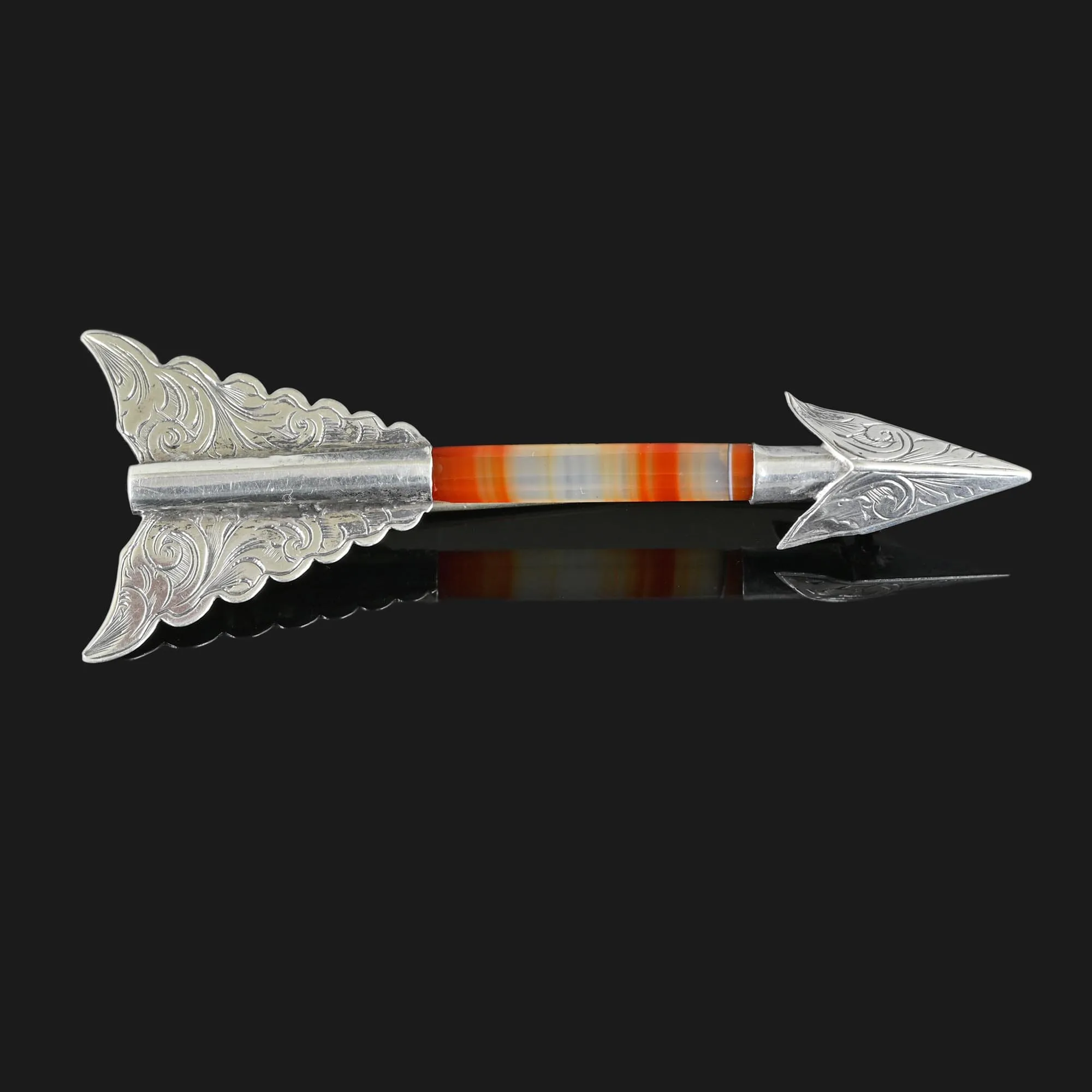 Antique Silver Scottish Agate Arrow Brooch