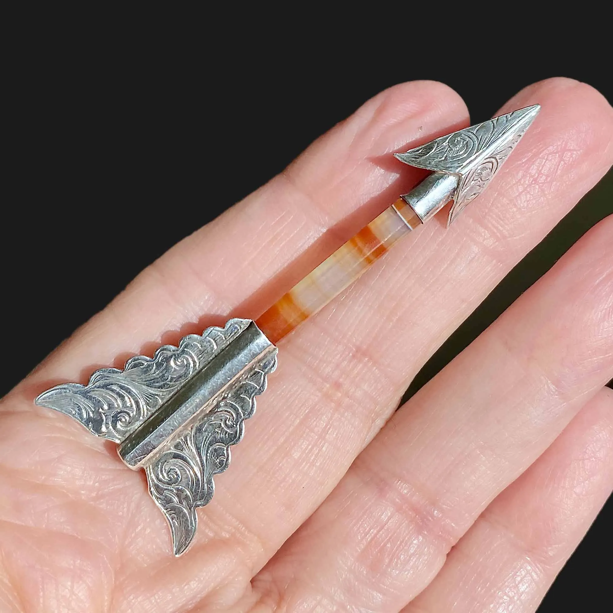 Antique Silver Scottish Agate Arrow Brooch