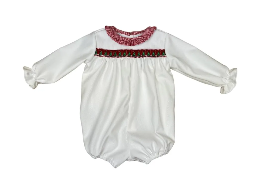 Anvy Kids White Corduroy Christy Bubble, Red Tree Ribbon