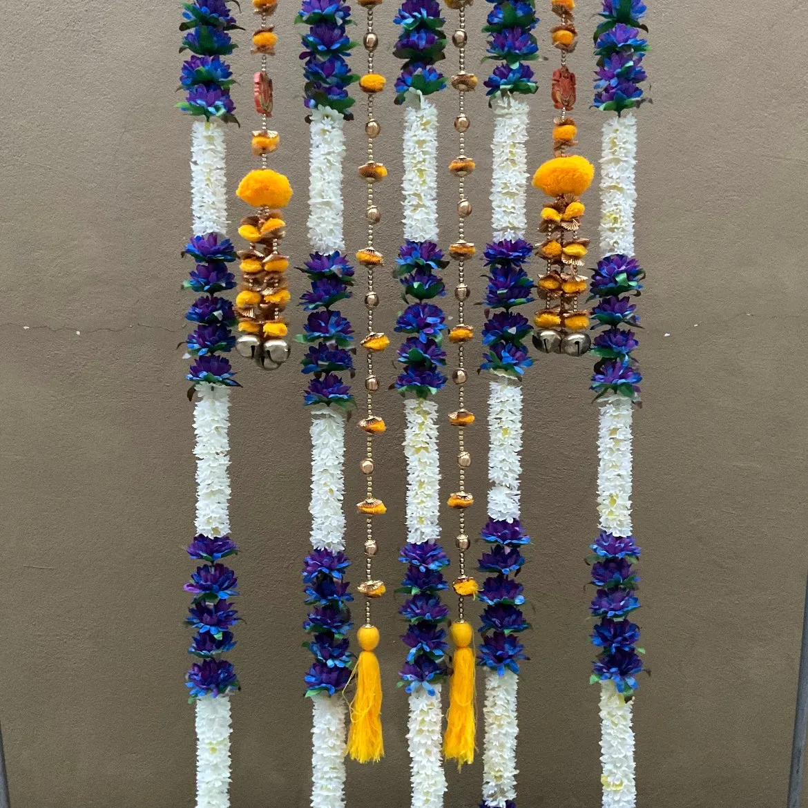 Artificial Purple Blue & Yellow Flower Hanging (Set of 7) - Festive Decoration Wall Hanging