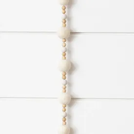 Audrey's Garland - Cream Felt Balls And Wood Beads