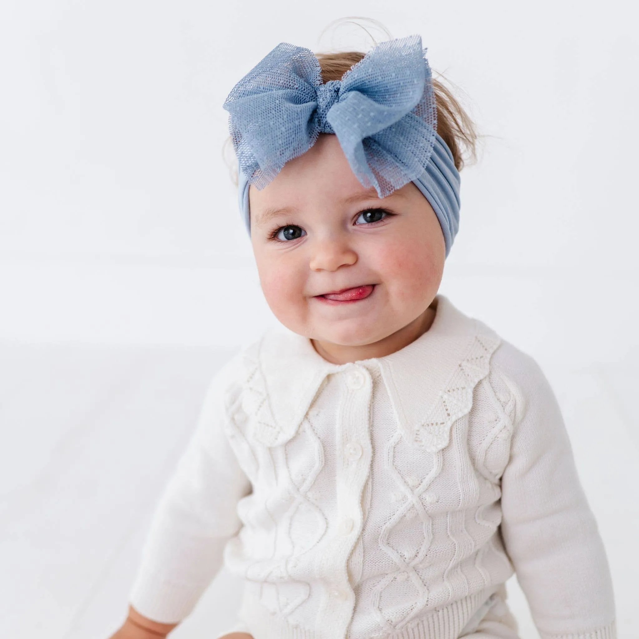 Baby Bling® Tulle FAB® soft nylon headband with tulle bow: Pleated Blush