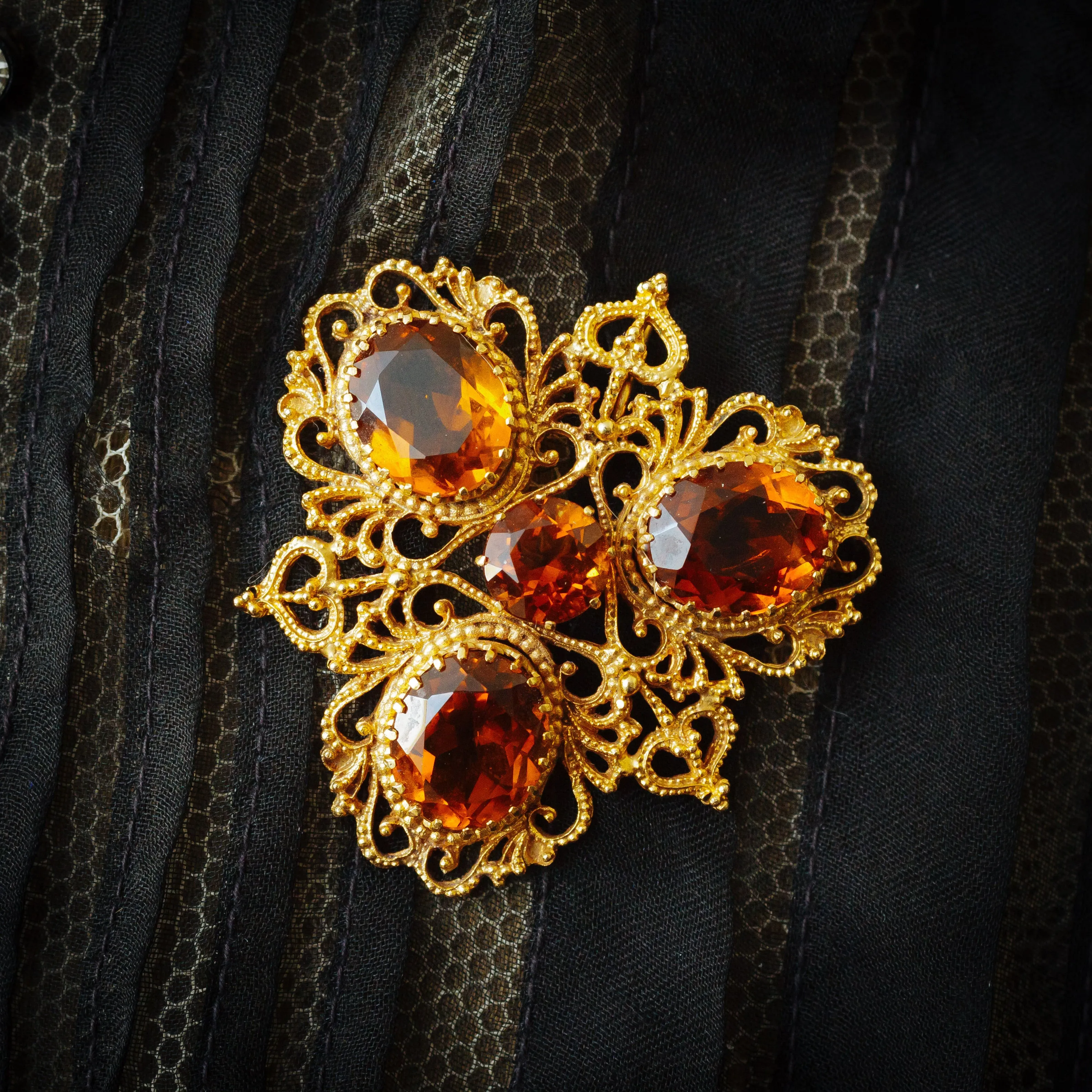 Beautiful Georgian Style Dark Cognac Citrine Earrings and Brooch/Pendant Set