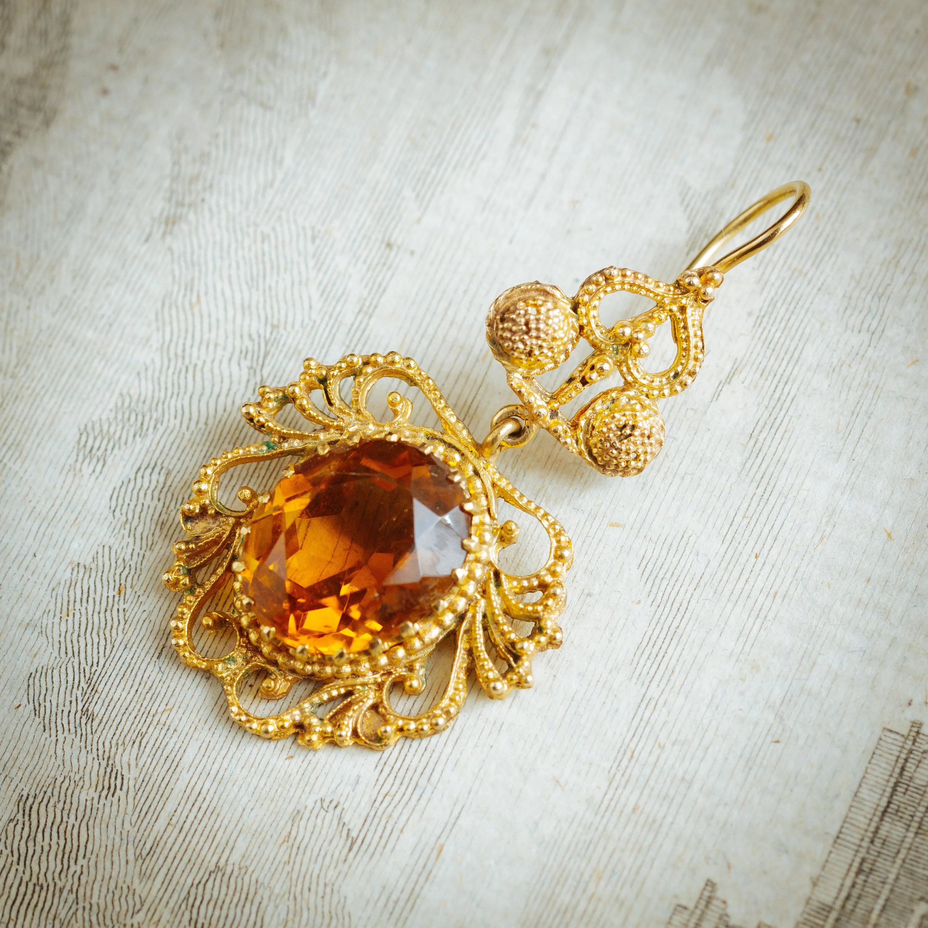 Beautiful Georgian Style Dark Cognac Citrine Earrings and Brooch/Pendant Set