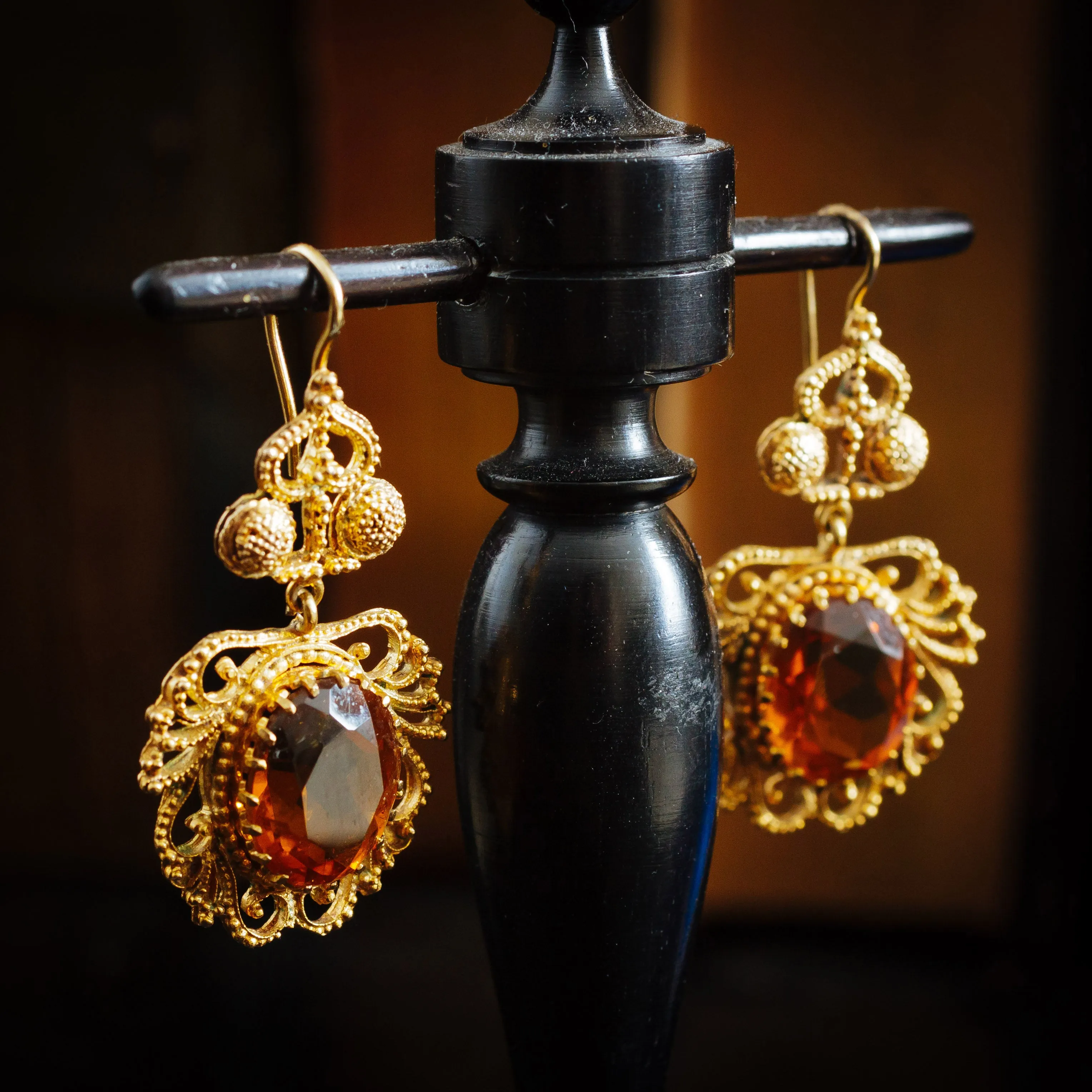 Beautiful Georgian Style Dark Cognac Citrine Earrings and Brooch/Pendant Set