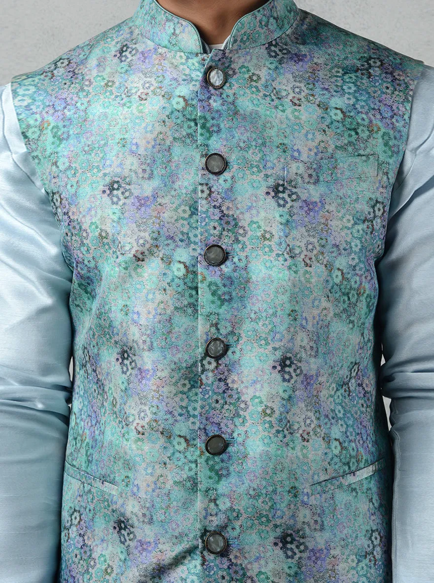 Blue & Multi Bandhgala Jacket | TULA