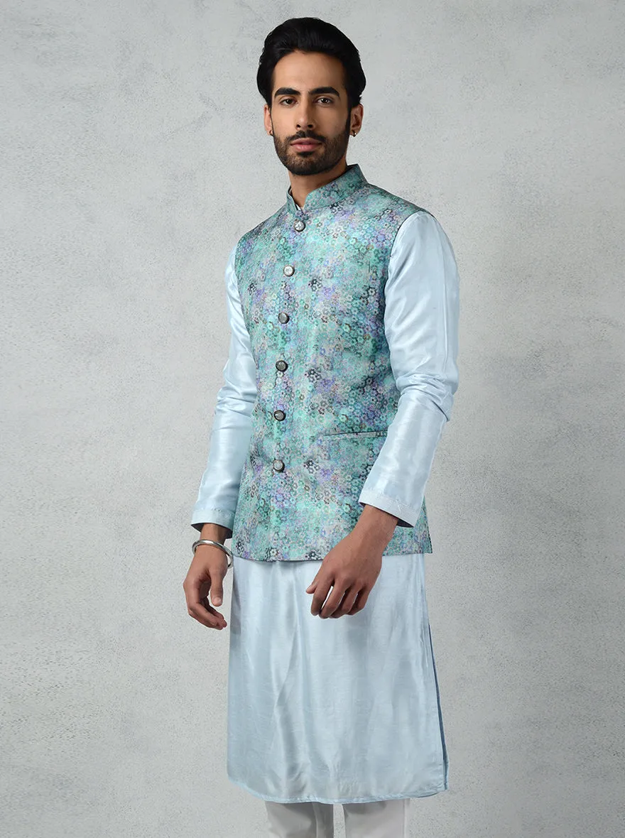 Blue & Multi Bandhgala Jacket | TULA