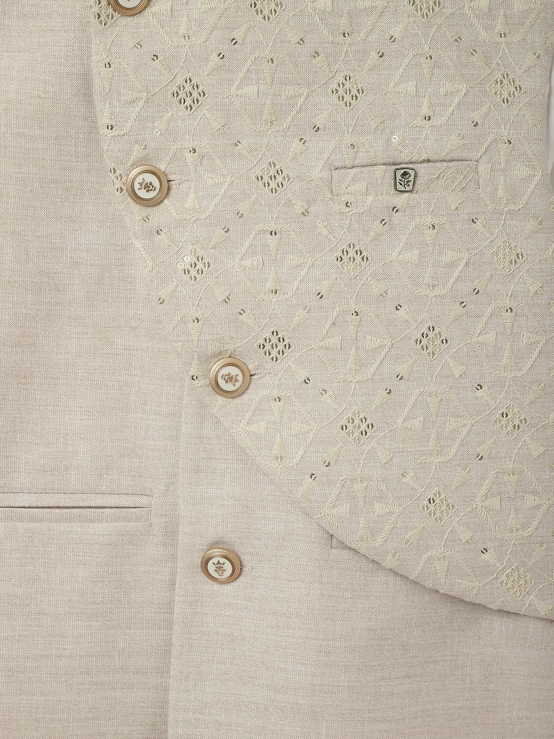 Blue Giraffe Boys Beige Embroidered 3 Piece Set