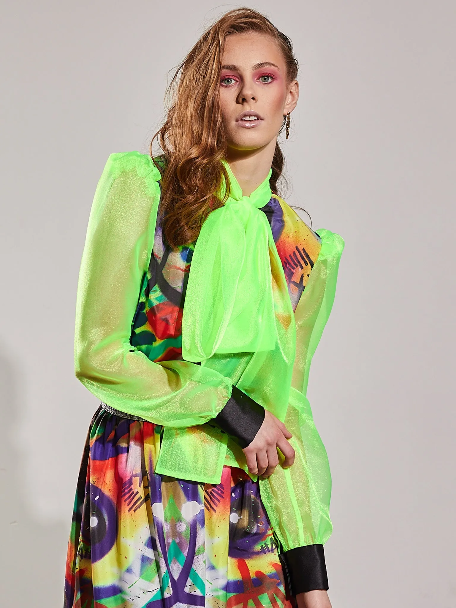 Bow Blouse in Graffiti Print