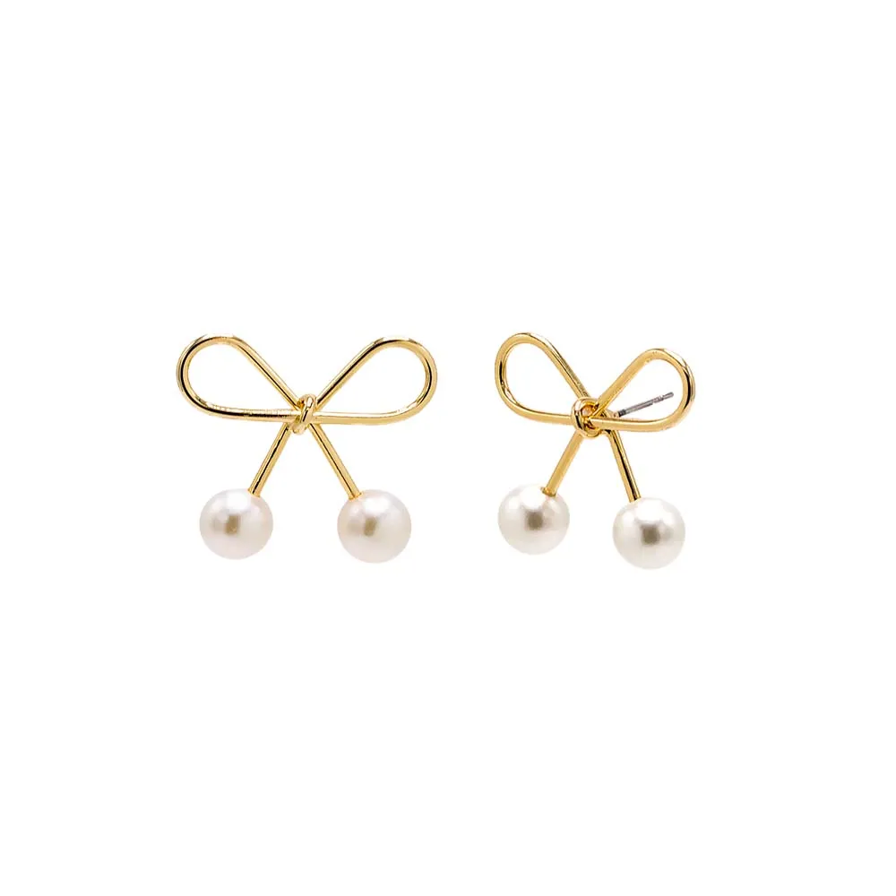 Bow Tie Double Pearl Stud Earrings