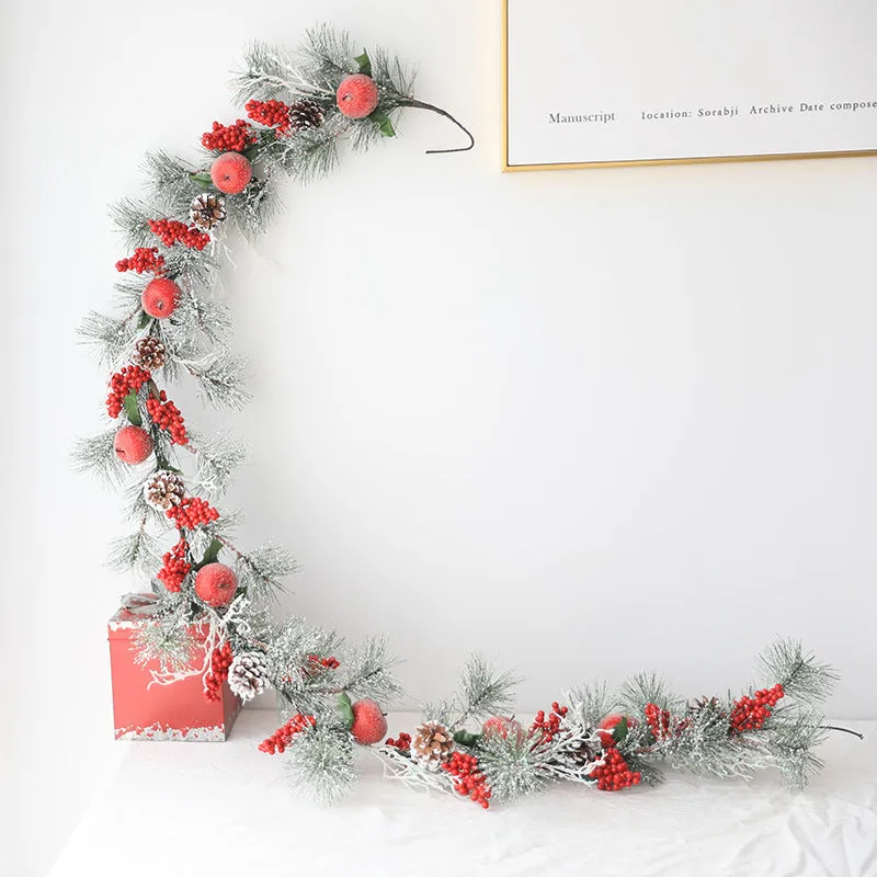 Bulk 71" Christmas Red Berry Poinsettia Ring Rattan String Garland Wholesale