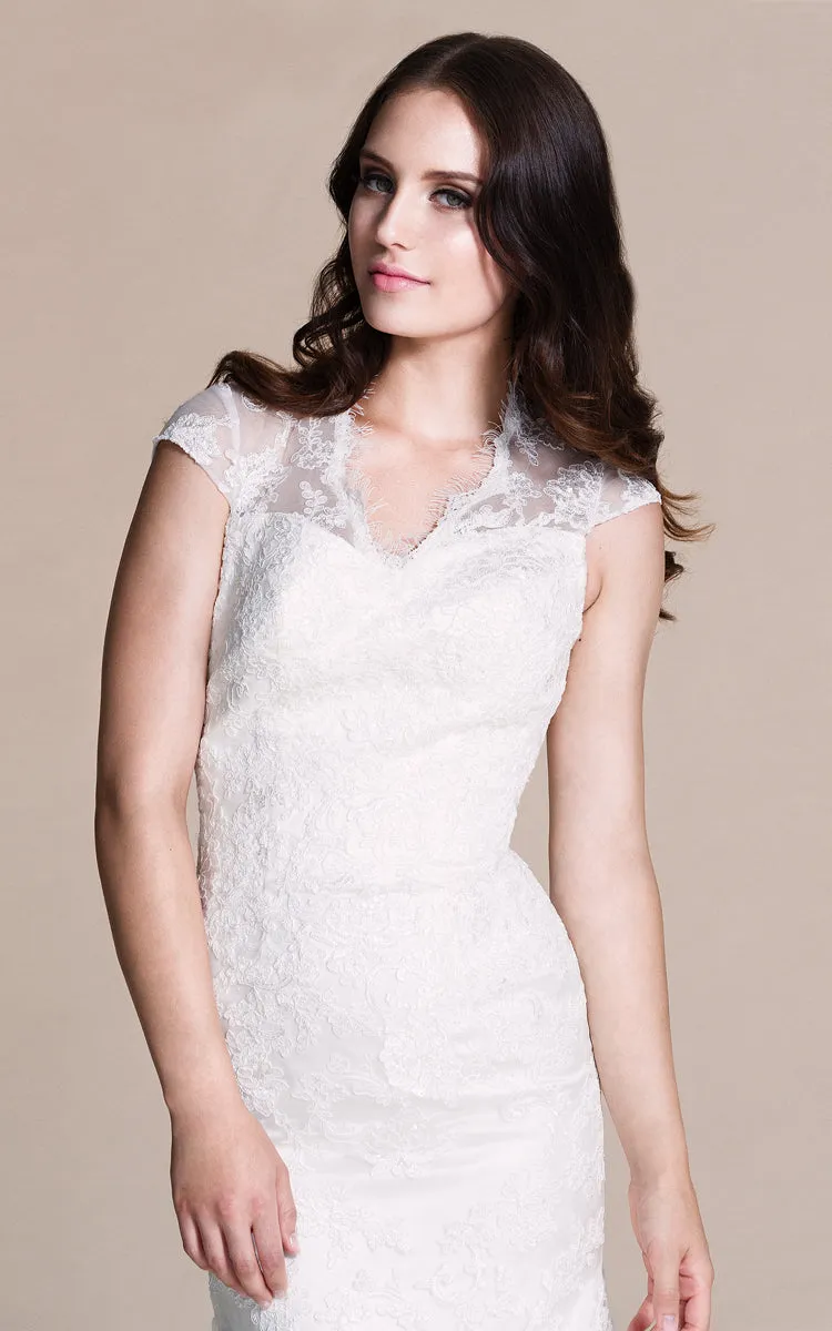 Cap-sleeved Mermaid Lace Dress With Keyhole Back-ZP_703930