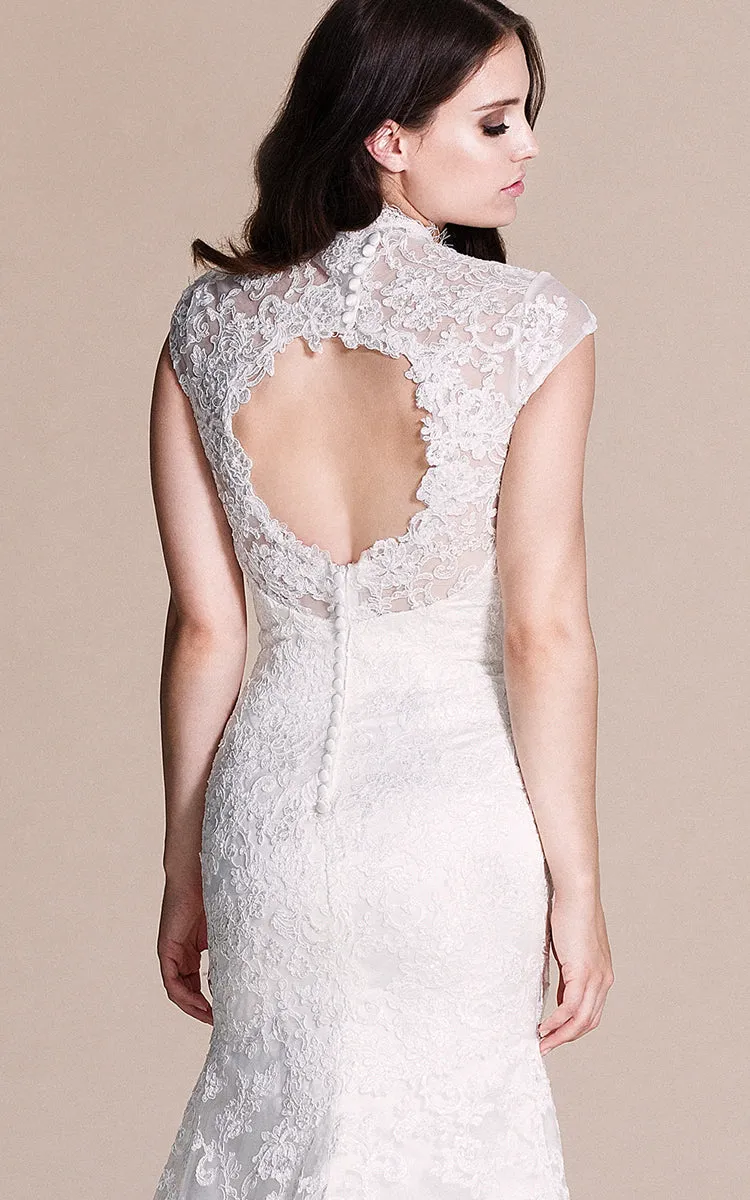 Cap-sleeved Mermaid Lace Dress With Keyhole Back-ZP_703930