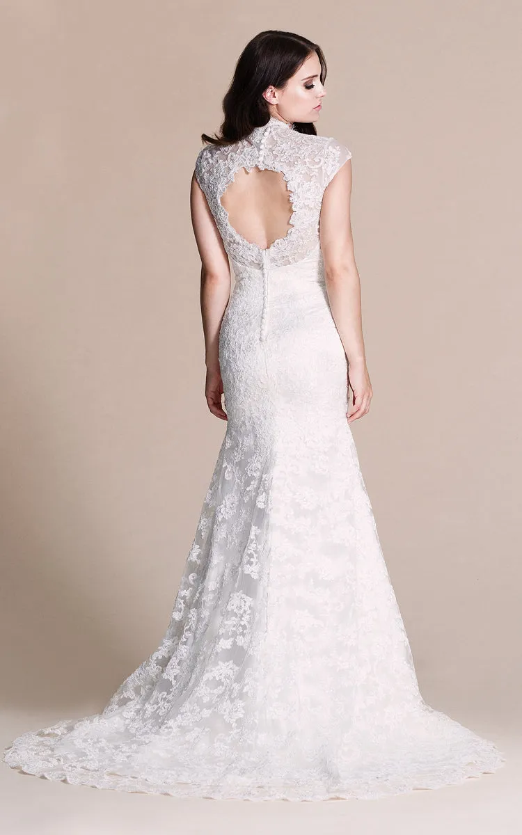 Cap-sleeved Mermaid Lace Dress With Keyhole Back-ZP_703930