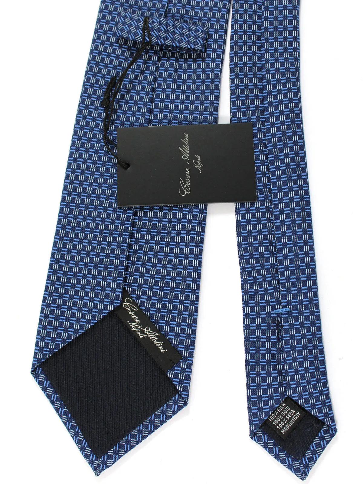 Cesare Attolini Silk Tie Navy Blue Geometric