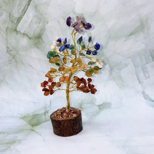 Chakras Prosperity Tree/ Fengshui Bonsai Tree, Reiki, Chakra Healing, Home Decor, 7" Prosperity Tree, Gemstone Tree, Cleansing Crystal