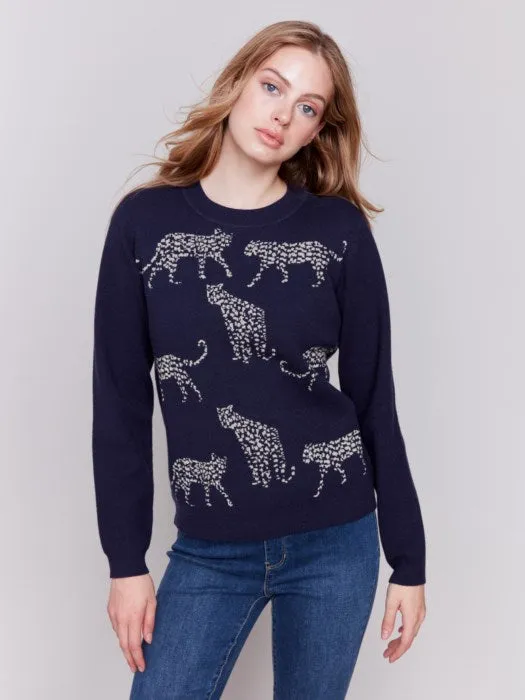 CHARLIE B CHEETAH SWEATER - NAVY - C2763101CP687
