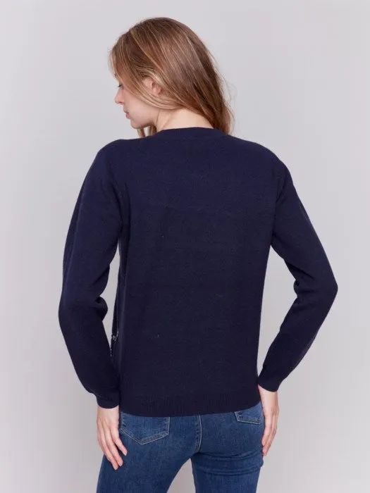 CHARLIE B CHEETAH SWEATER - NAVY - C2763101CP687