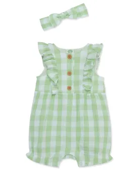 Check Gauze Romper & Headband Set