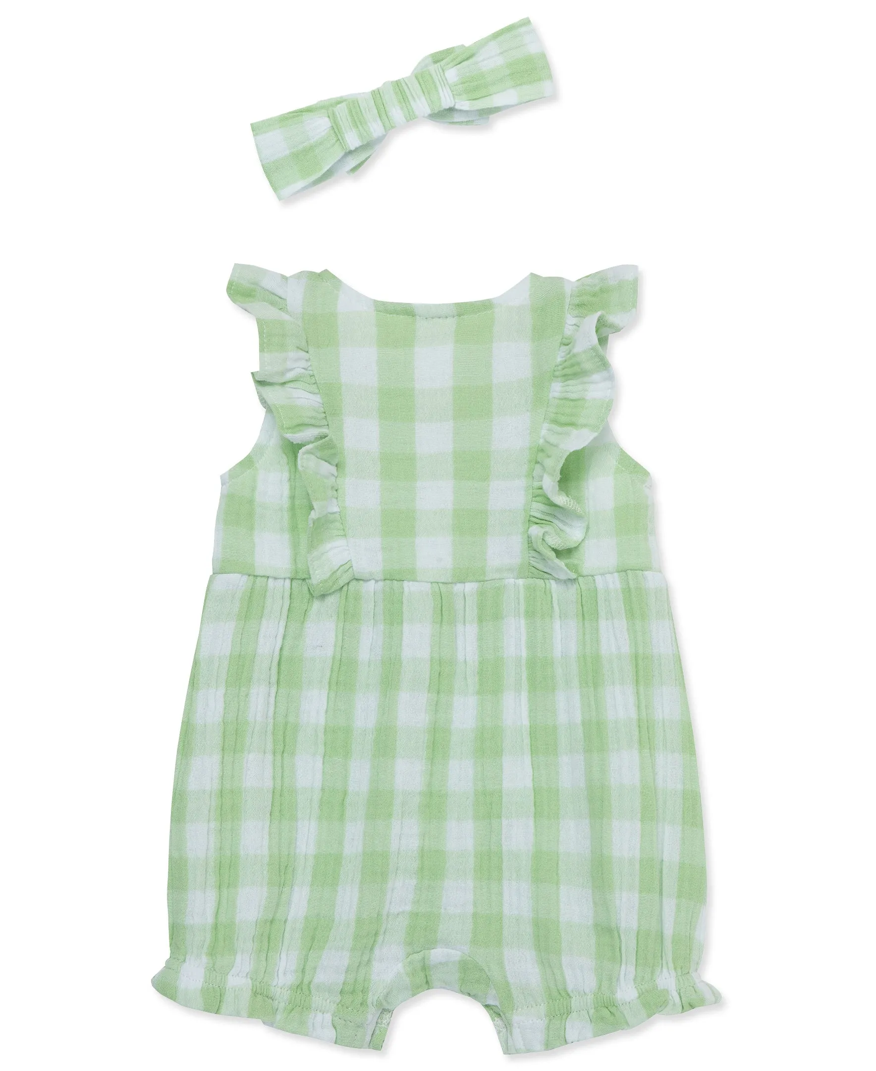Check Gauze Romper & Headband Set