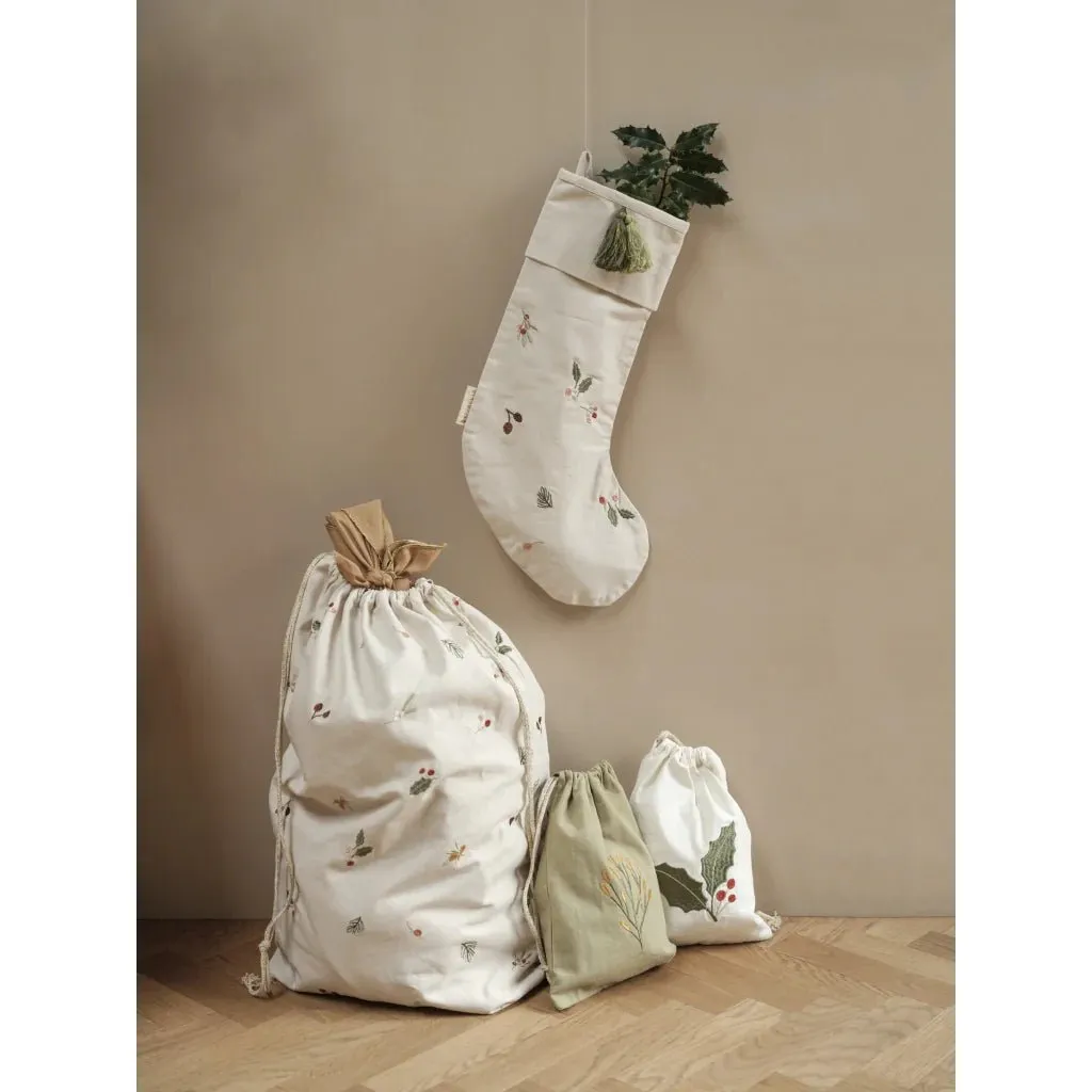 Christmas Stocking | Yule Greens Embroidery - Natural by Fabelab