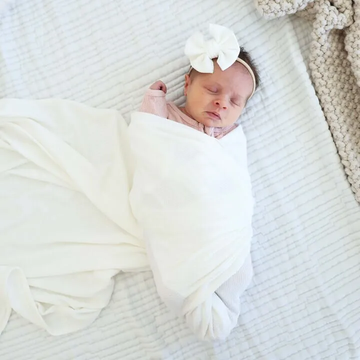 Cloud White Waffle Bow Headband