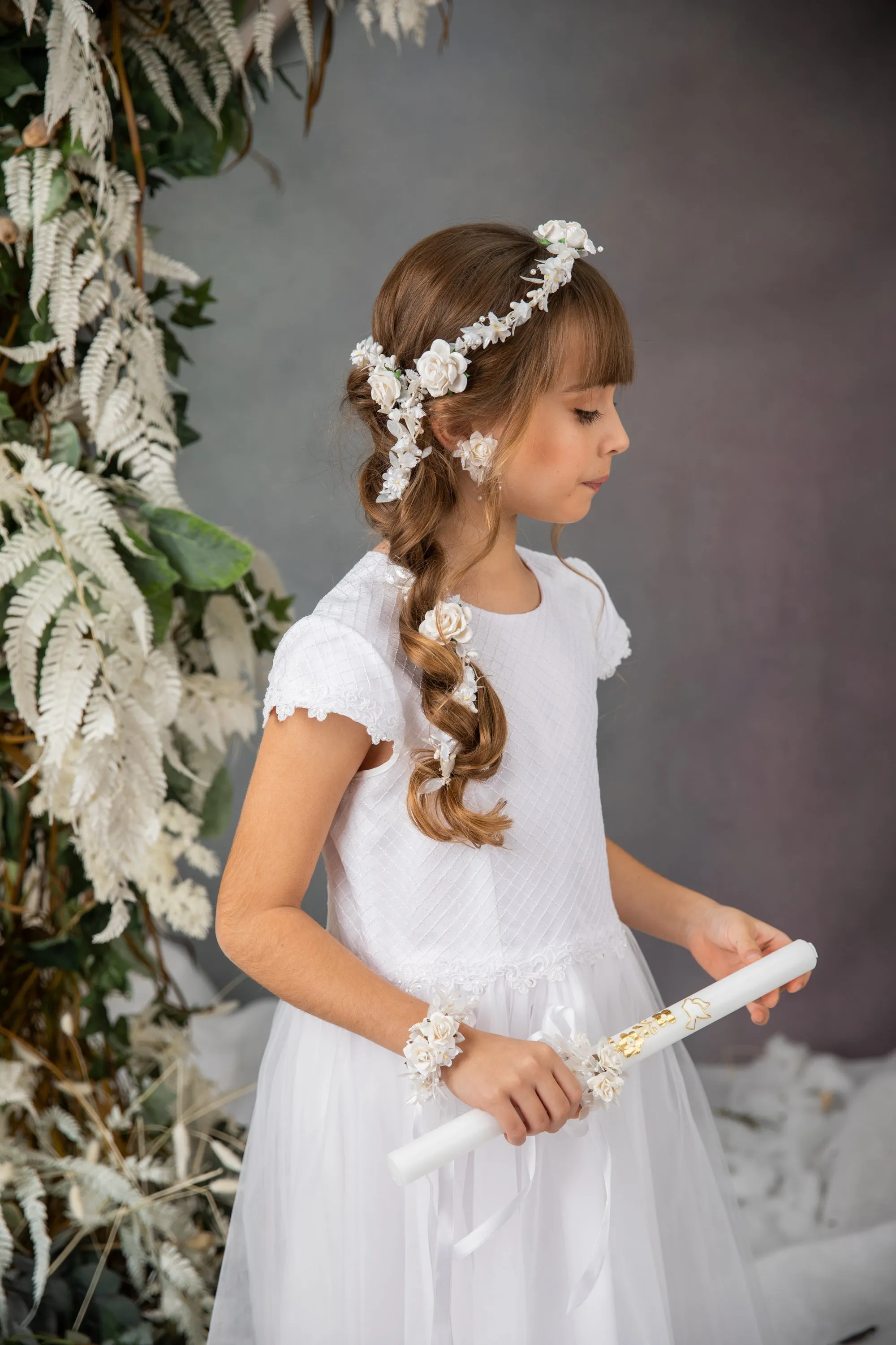 Communion Set - garland/earrings/bracelet/candle decor