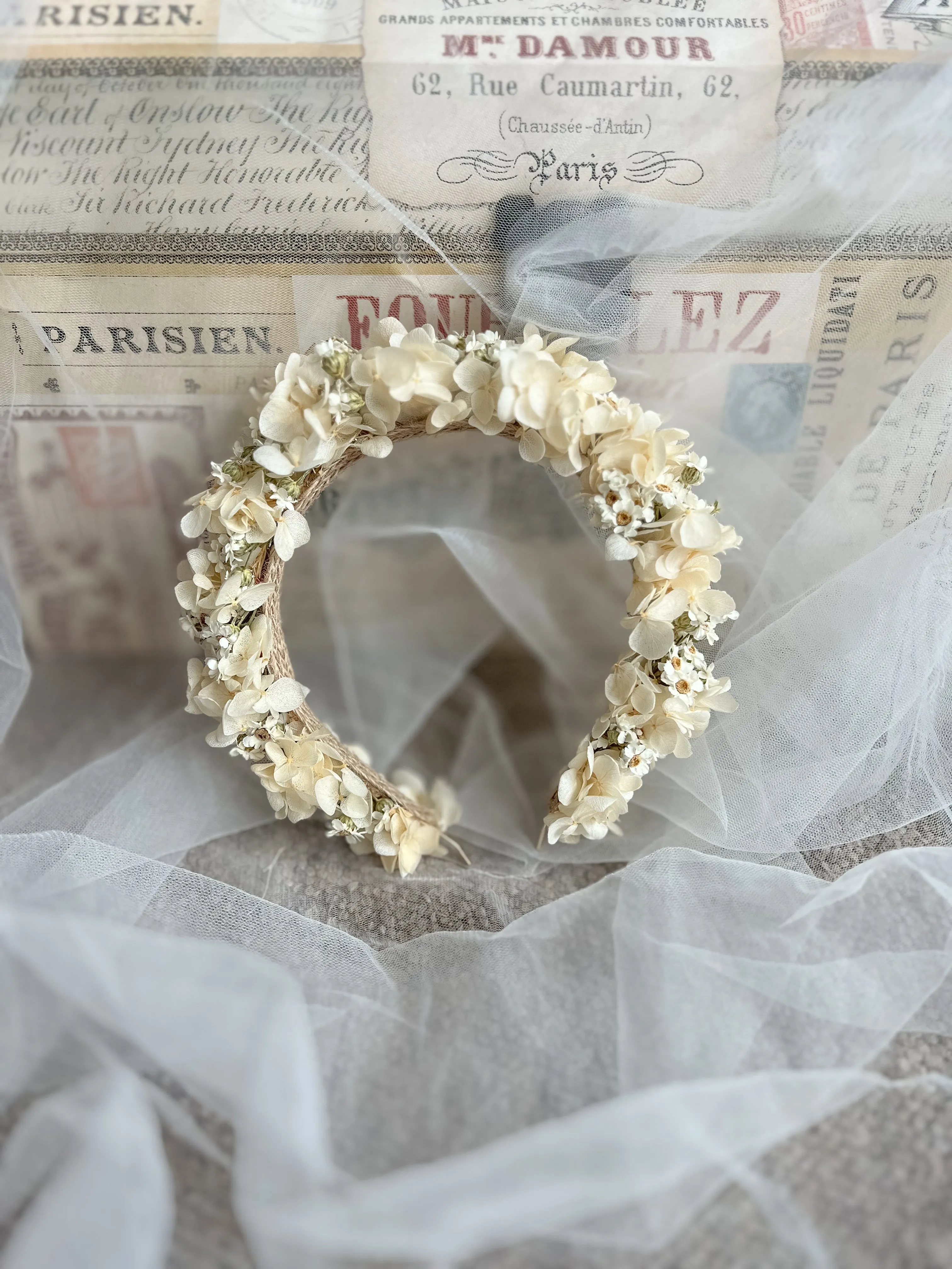 Daisy Headband, Hydrangea and Daisy Floral Tiara, Dried Mini Daisy Flower Crown, Dried Flower Crown, Ivory Daisy Floral Headpiece