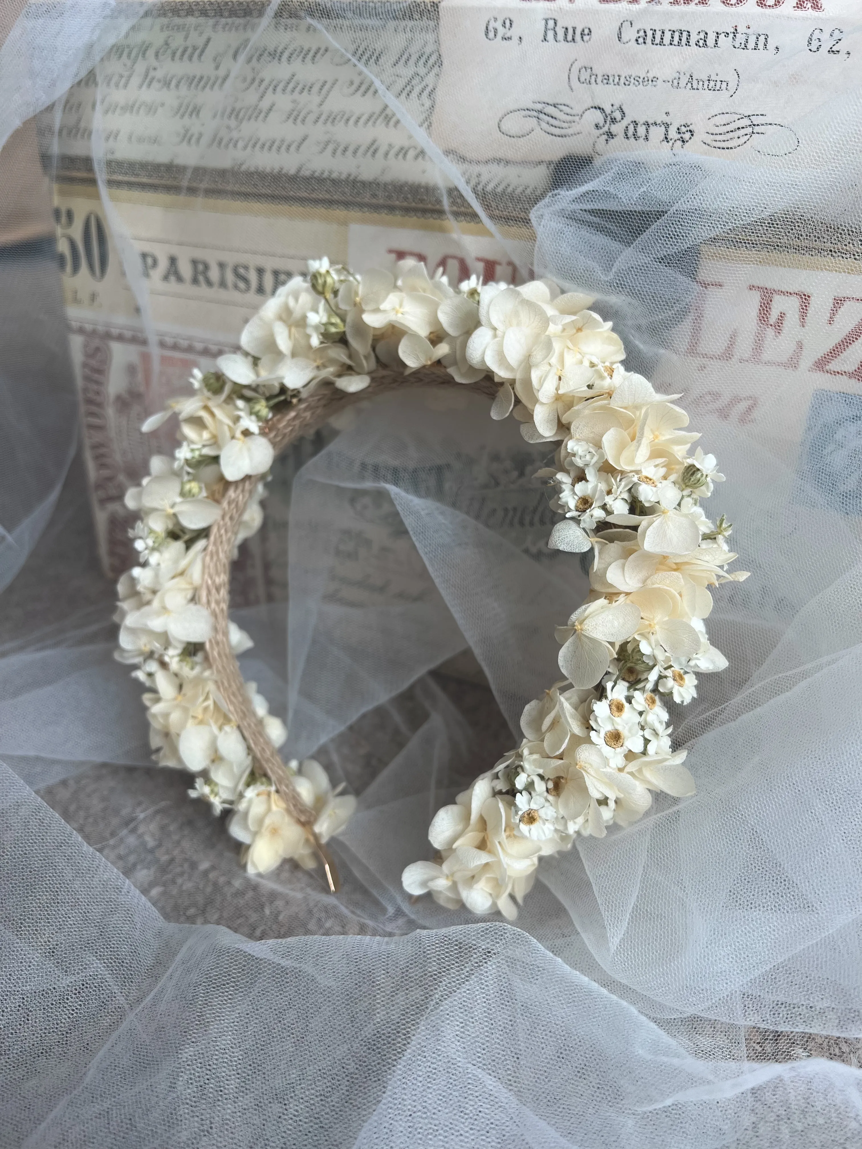 Daisy Headband, Hydrangea and Daisy Floral Tiara, Dried Mini Daisy Flower Crown, Dried Flower Crown, Ivory Daisy Floral Headpiece